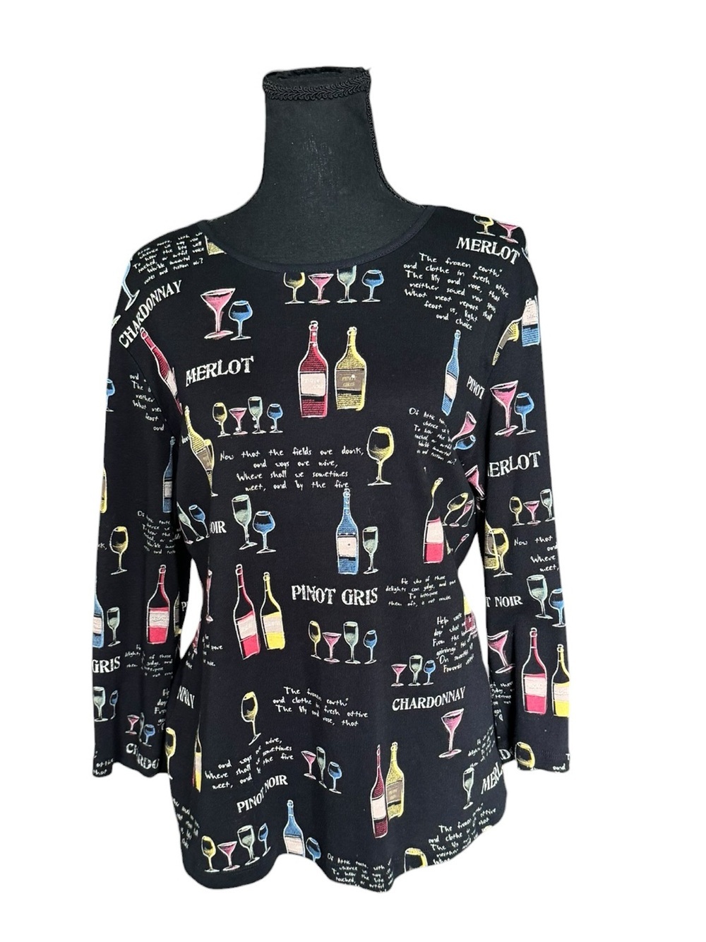 Jess & Jane Wine Collection Top Medium Artsy Graphic Cotton Tunic Girls Night D9